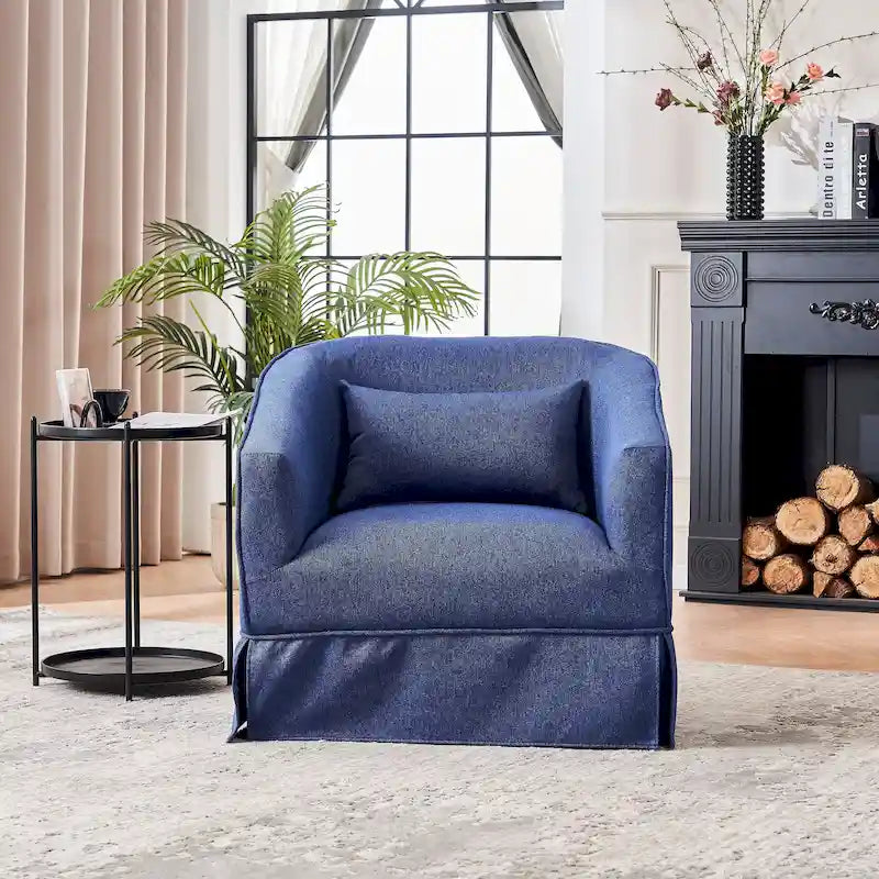 Poltrona a botte girevole in lino con pouf – 1 posto, colori multipli