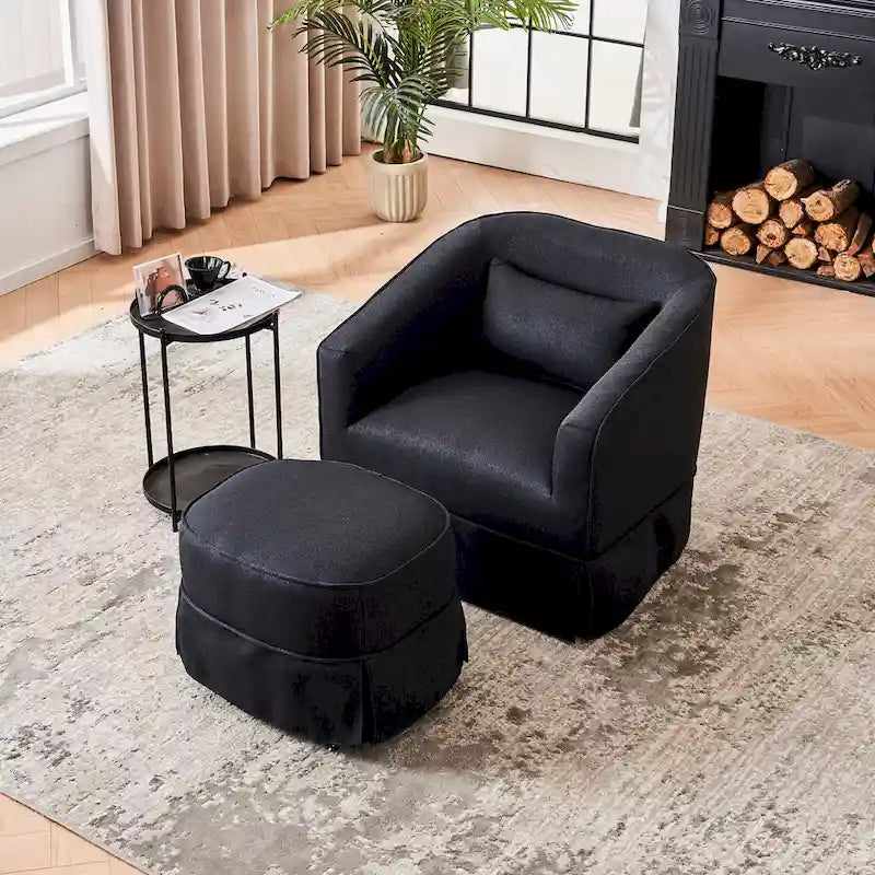 Poltrona a botte girevole in lino con pouf – 1 posto, colori multipli