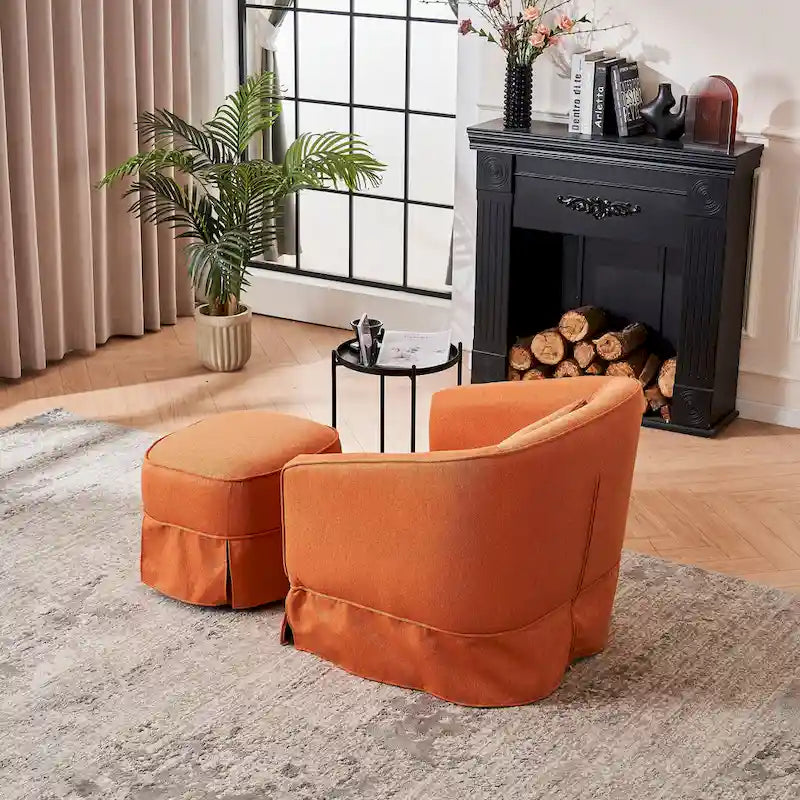 Poltrona a botte girevole in lino con pouf – 1 posto, colori multipli