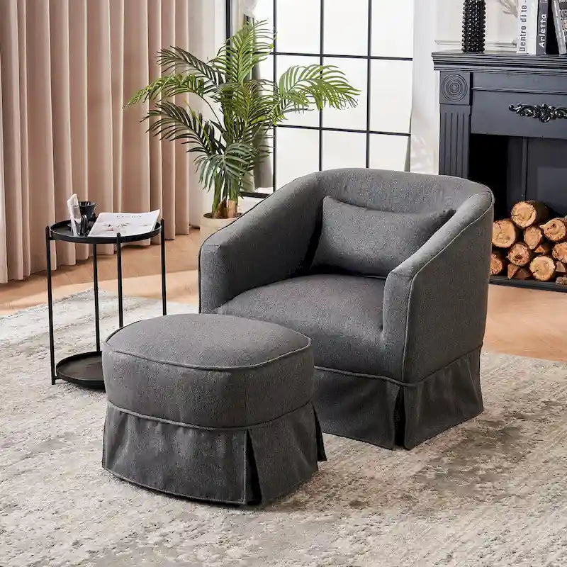 Poltrona a botte girevole in lino con pouf – 1 posto, colori multipli