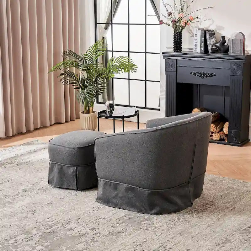 Poltrona a botte girevole in lino con pouf – 1 posto, colori multipli