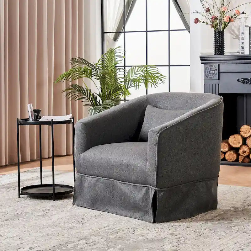 Poltrona a botte girevole in lino con pouf – 1 posto, colori multipli