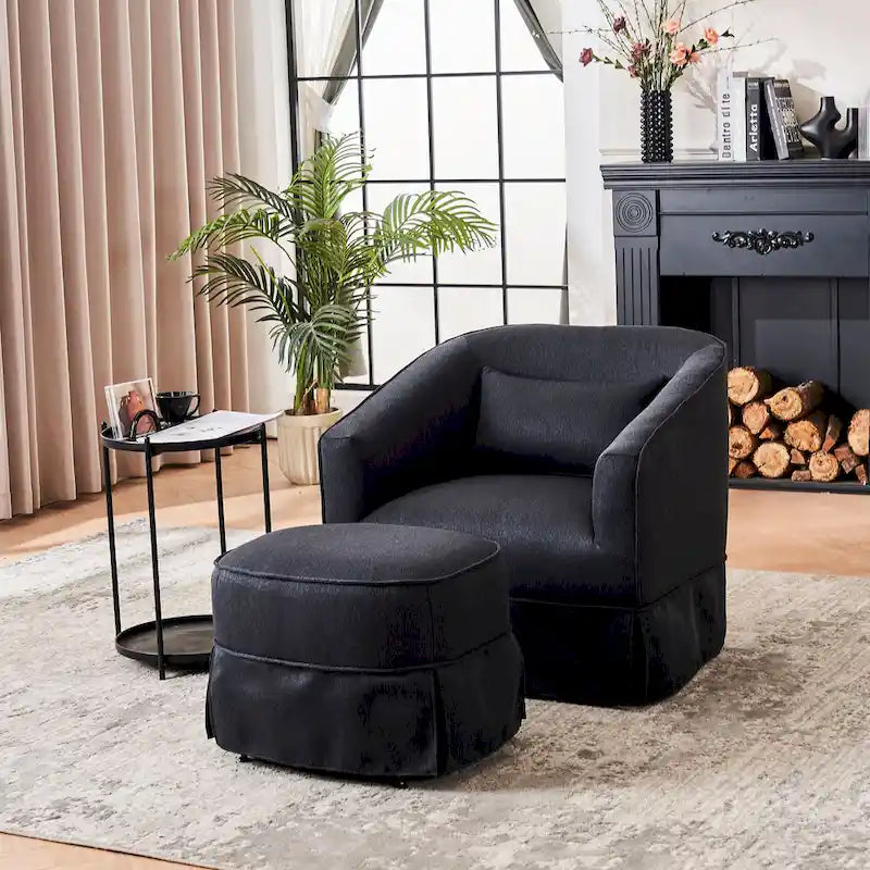 Poltrona a botte girevole in lino con pouf – 1 posto, colori multipli