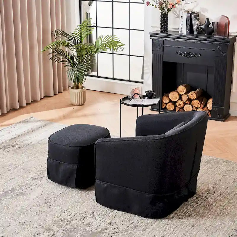 Poltrona a botte girevole in lino con pouf – 1 posto, colori multipli