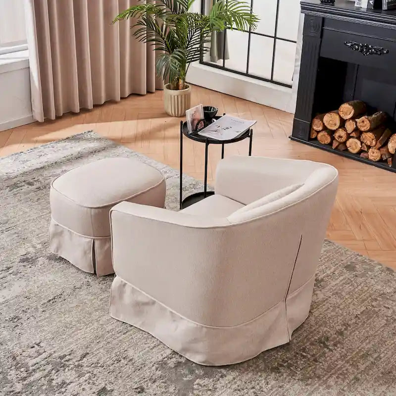 Poltrona a botte girevole in lino con pouf – 1 posto, colori multipli