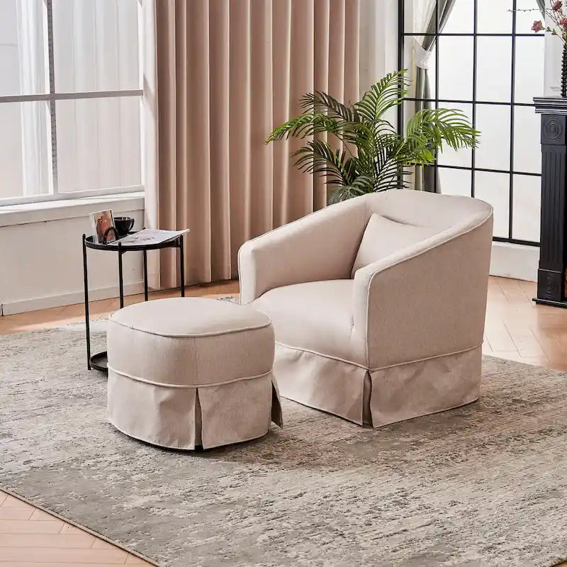 Poltrona a botte girevole in lino con pouf – 1 posto, colori multipli