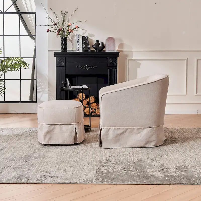 Poltrona a botte girevole in lino con pouf – 1 posto, colori multipli