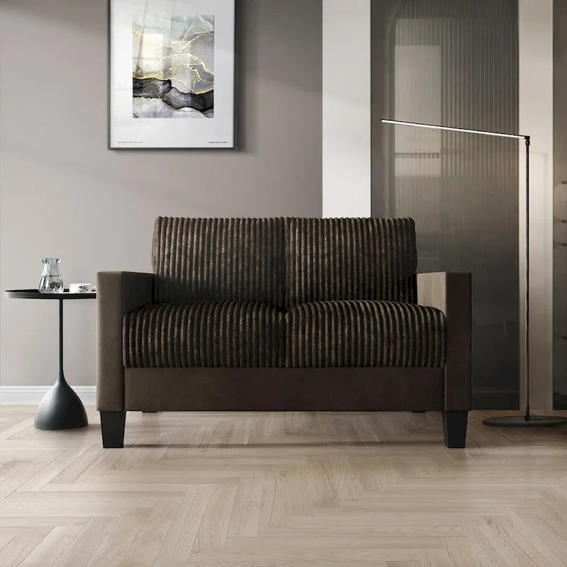 Divanetto due posti rivestito in velluto a coste – Grigio / Champagne / Marrone / Azzurro / Nero / Rosso