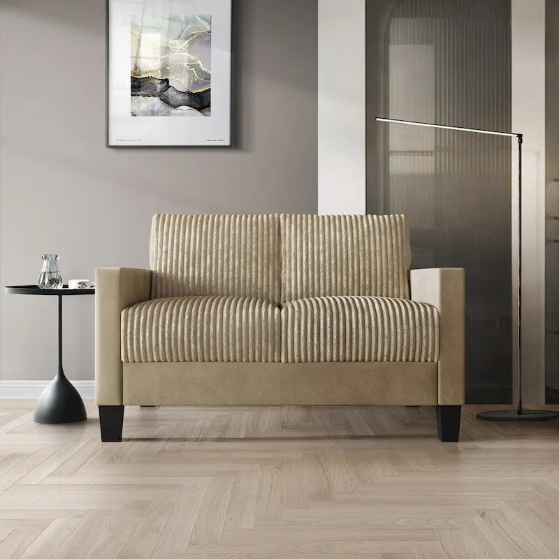 Divanetto due posti rivestito in velluto a coste – Grigio / Champagne / Marrone / Azzurro / Nero / Rosso