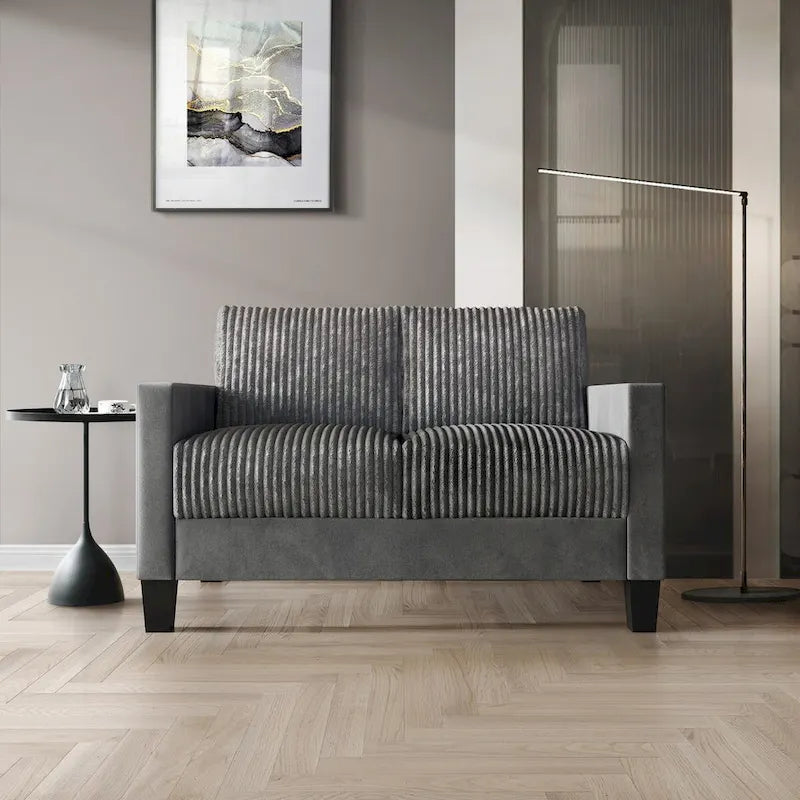 Divanetto due posti rivestito in velluto a coste – Grigio / Champagne / Marrone / Azzurro / Nero / Rosso