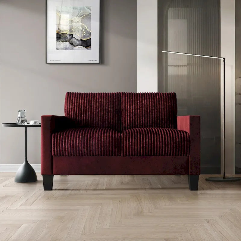 Divanetto due posti rivestito in velluto a coste – Grigio / Champagne / Marrone / Azzurro / Nero / Rosso