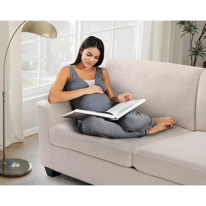 Divano a 3 posti in tessuto Bouclé beige con seduta profonda, 211 cm L
