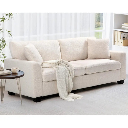 Divano a 3 posti in tessuto Bouclé beige con seduta profonda, 211 cm L