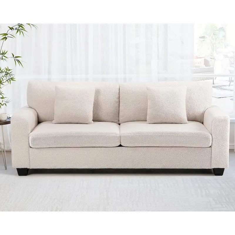 Divano a 3 posti in tessuto Bouclé beige con seduta profonda, 211 cm L