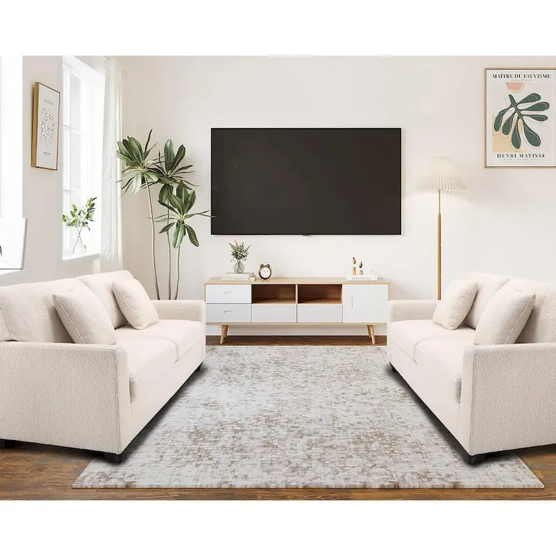 Divano a 3 posti in tessuto Bouclé beige con seduta profonda, 211 cm L