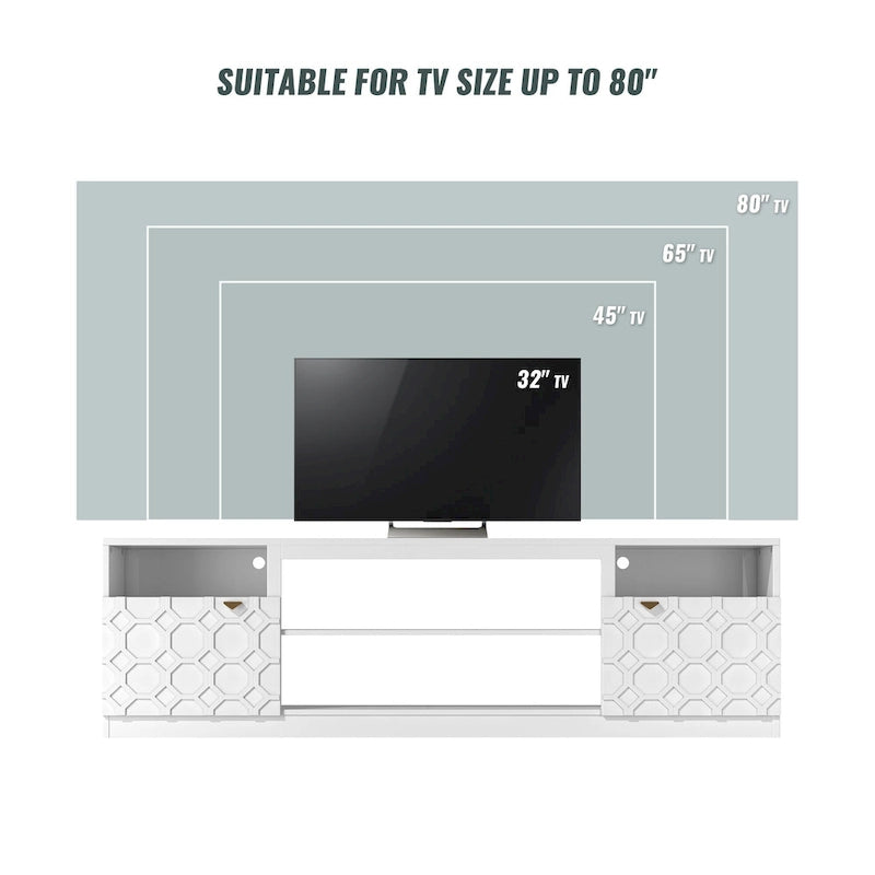 Mobile TV bianco/nero laccato lucido con gambe dorate, adatto a TV fino a 70", 1 persona