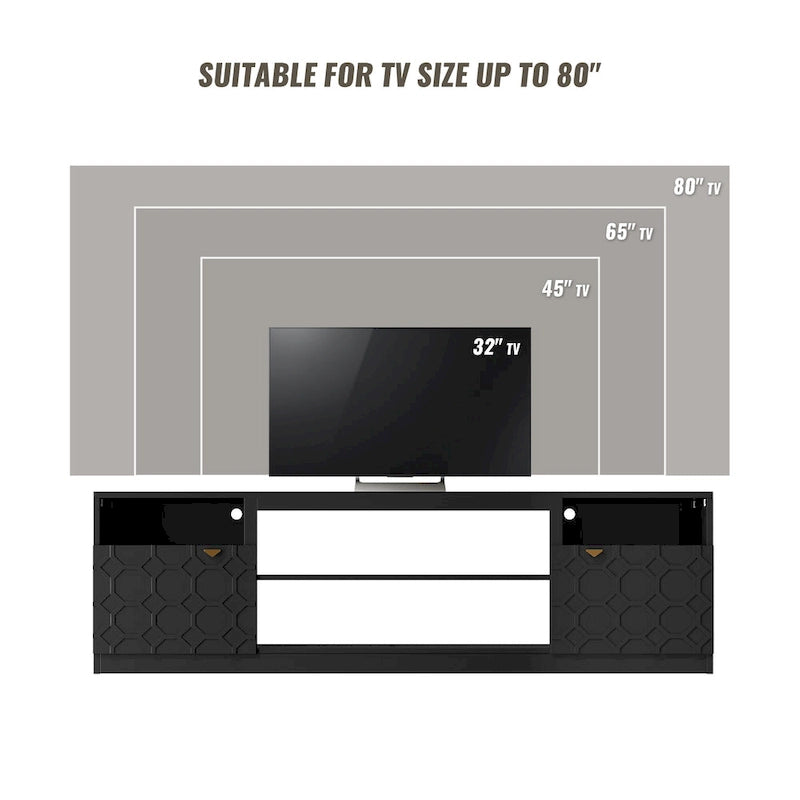 Mobile TV bianco/nero laccato lucido con gambe dorate, adatto a TV fino a 70", 1 persona
