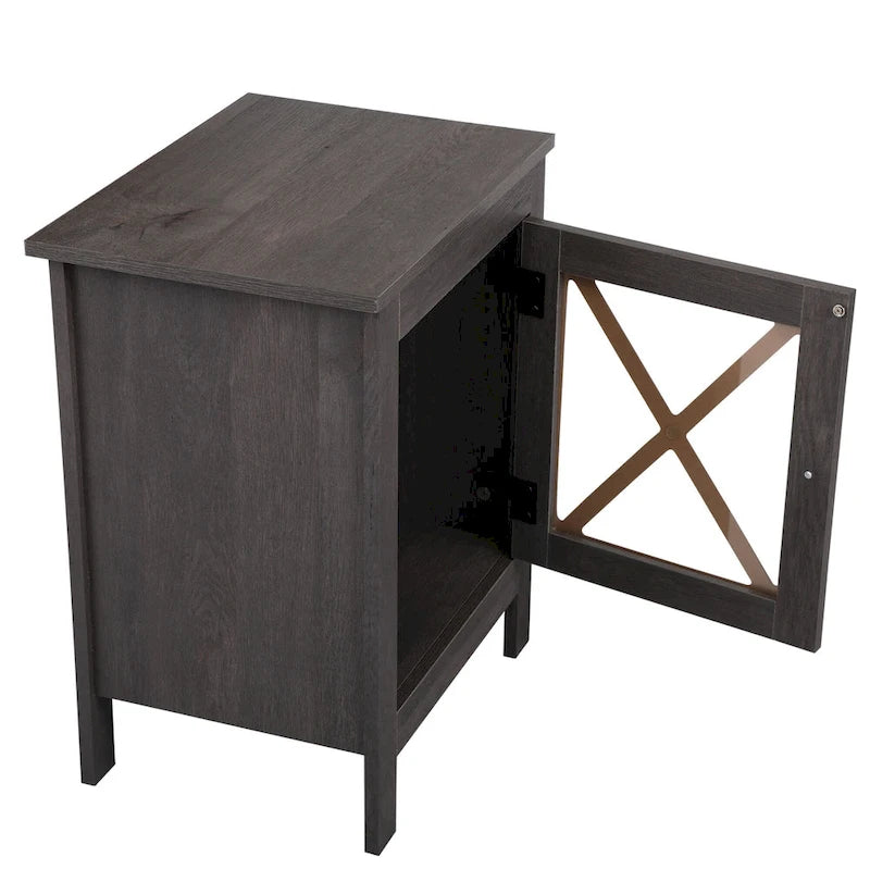 Comodino industriale marrone/bianco/naturale/grigio con anta in vetro, set da 2