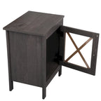 Comodino industriale marrone/bianco/naturale/grigio con anta in vetro, set da 2
