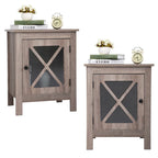 Comodino industriale marrone/bianco/naturale/grigio con anta in vetro, set da 2