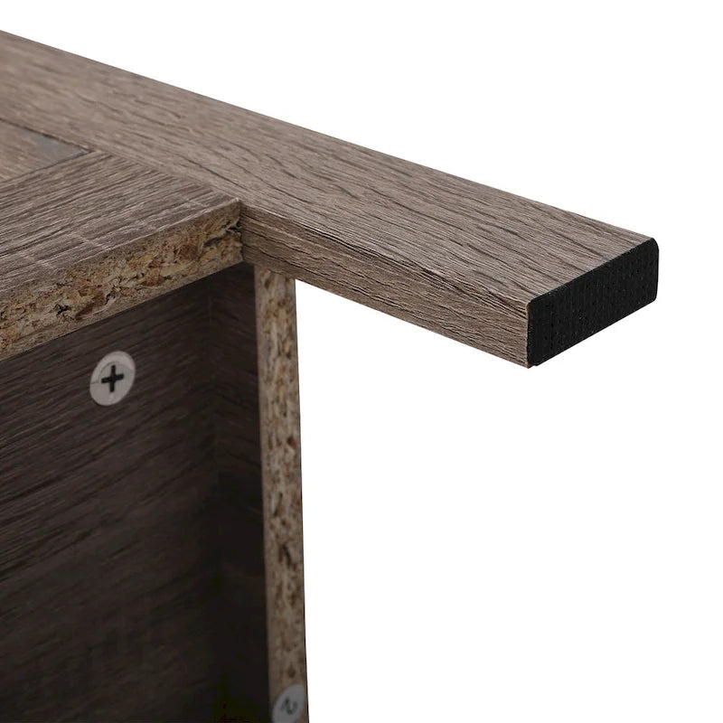 Comodino industriale marrone/bianco/naturale/grigio con anta in vetro, set da 2