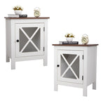 Comodino industriale marrone/bianco/naturale/grigio con anta in vetro, set da 2