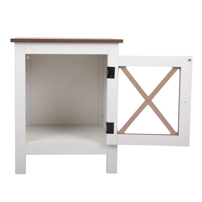 Comodino industriale marrone/bianco/naturale/grigio con anta in vetro, set da 2