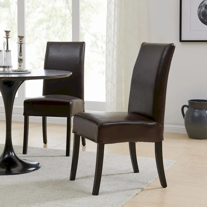 Sedia da pranzo laterale in pelle crosta marrone / beige, set da 2
