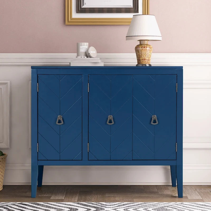 Madia a 3 ante in Bianco / Marrone / Blu / Grigio, stile vintage, montaggio a 1 persona