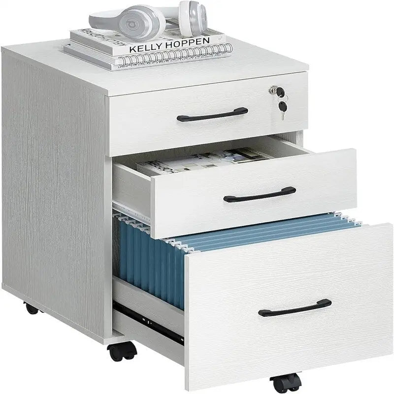 Classificatore mobile a 3 cassetti bianco con serratura, finitura metallizzata, utente singolo