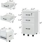 Classificatore mobile a 3 cassetti bianco con serratura, finitura metallizzata, utente singolo