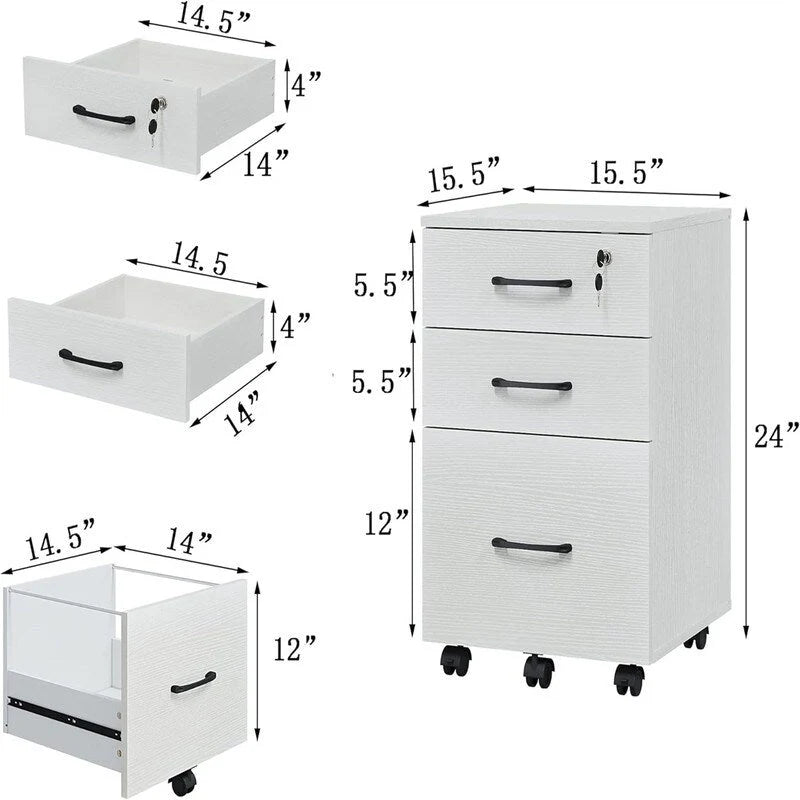 Classificatore mobile a 3 cassetti bianco con serratura, finitura metallizzata, utente singolo