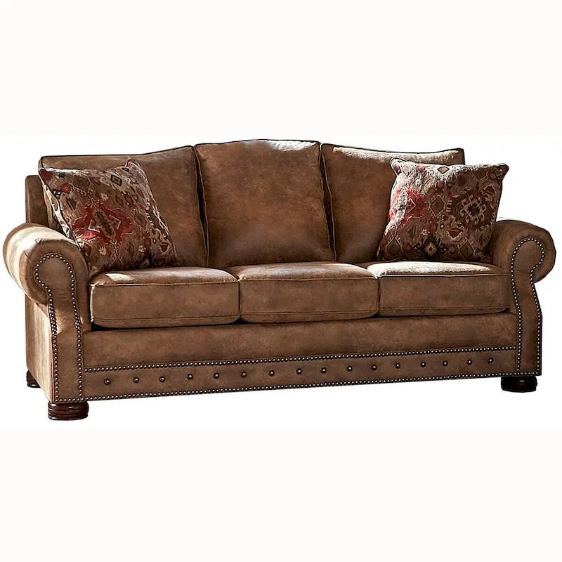 Divano Letto Marrone in Tessuto Scamosciato & Set 2 Poltrone, 3 Posti