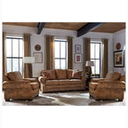 Divano Letto Marrone in Tessuto Scamosciato & Set 2 Poltrone, 3 Posti