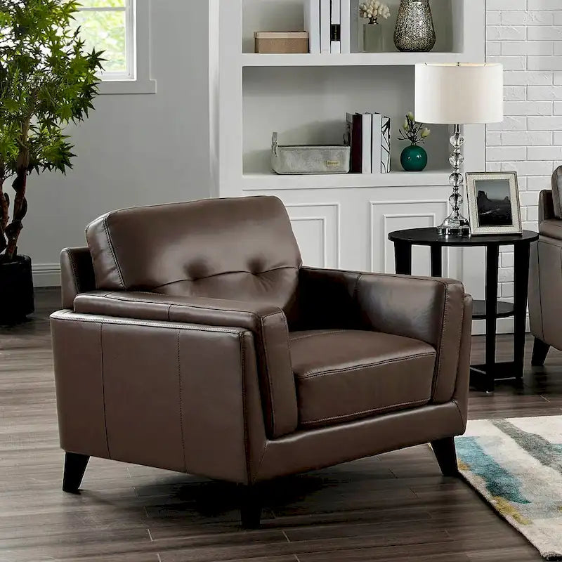 Poltrona accent mid-century Granite Brown, pelle di alta qualità, 1 posto
