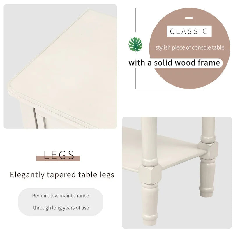 Tavolo consolle da divano anticato con 3 cassetti e ripiano inferiore – Bianco sporco / Blu marino / Blu antico / Espresso / Grigio lavato