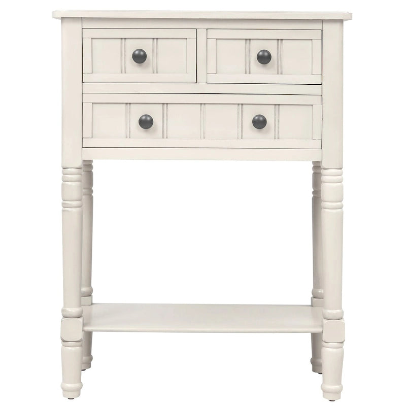 Tavolo consolle da divano anticato con 3 cassetti e ripiano inferiore – Bianco sporco / Blu marino / Blu antico / Espresso / Grigio lavato
