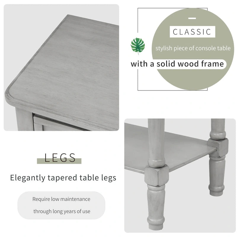 Tavolo consolle da divano anticato con 3 cassetti e ripiano inferiore – Bianco sporco / Blu marino / Blu antico / Espresso / Grigio lavato