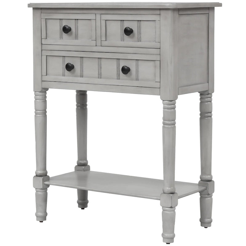 Tavolo consolle da divano anticato con 3 cassetti e ripiano inferiore – Bianco sporco / Blu marino / Blu antico / Espresso / Grigio lavato
