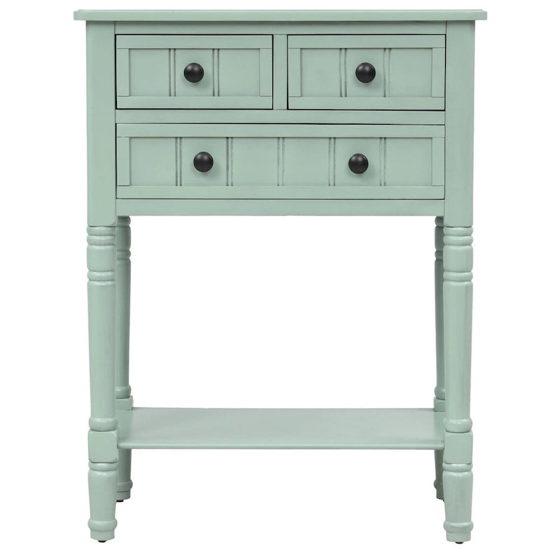 Tavolo consolle da divano anticato con 3 cassetti e ripiano inferiore – Bianco sporco / Blu marino / Blu antico / Espresso / Grigio lavato