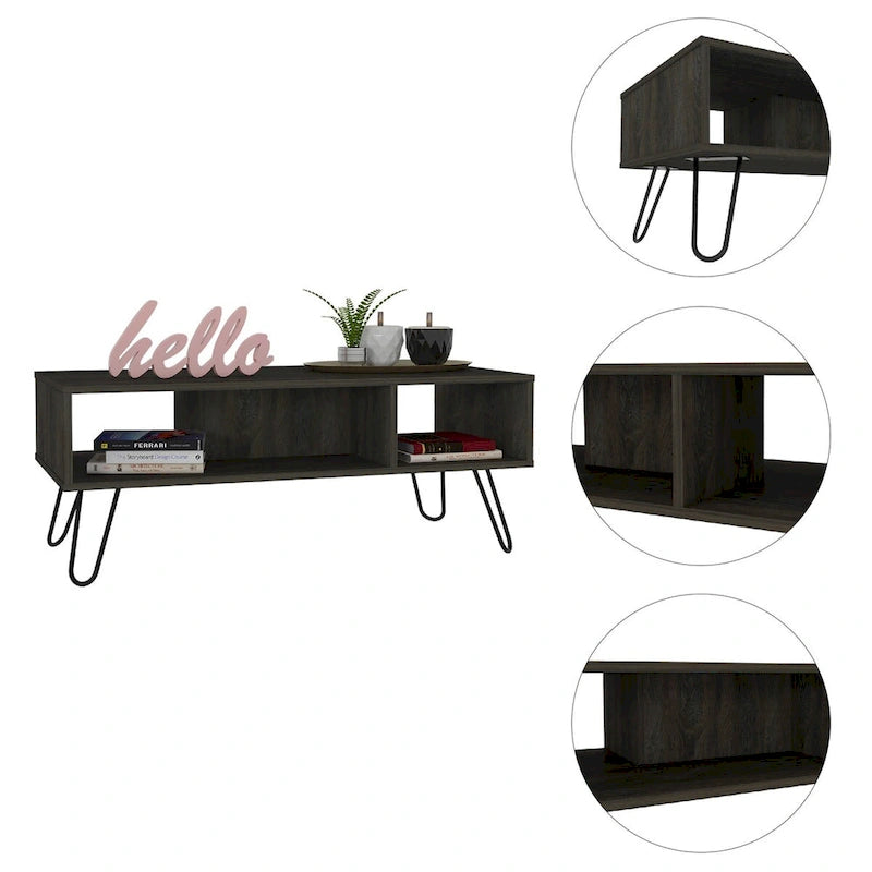 Tavolino rettangolare bianco a 2 ripiani con gambe a forcina, posti a sedere 1–4