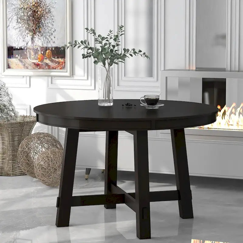 Tavolo da pranzo allungabile rotondo Espresso/Naturale, base a X, 4-6 posti a sedere