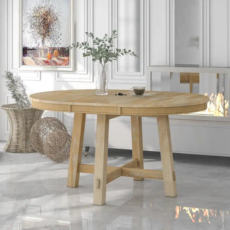 Tavolo da pranzo allungabile rotondo Espresso/Naturale, base a X, 4-6 posti a sedere