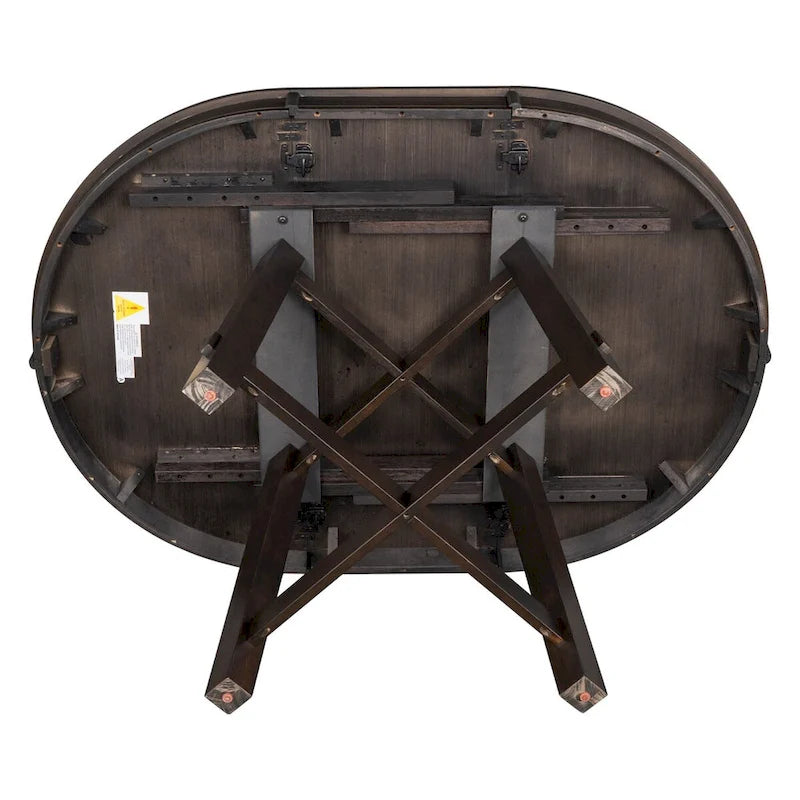 Tavolo da pranzo allungabile rotondo Espresso/Naturale, base a X, 4-6 posti a sedere