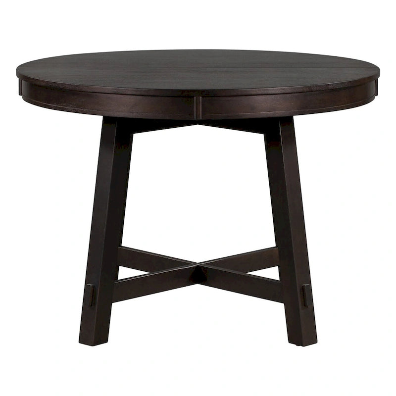 Tavolo da pranzo allungabile rotondo Espresso/Naturale, base a X, 4-6 posti a sedere