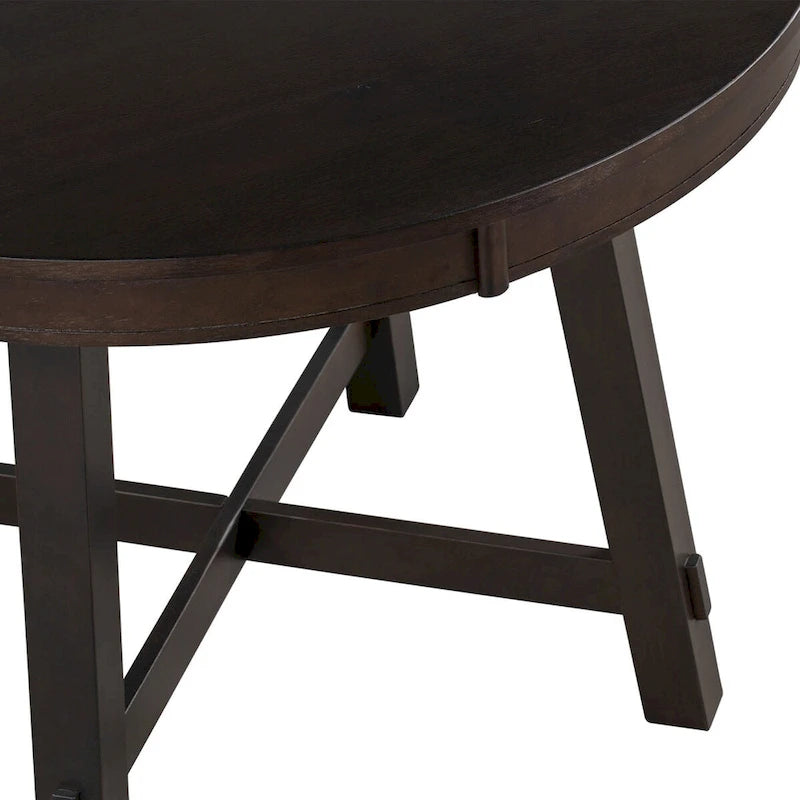 Tavolo da pranzo allungabile rotondo Espresso/Naturale, base a X, 4-6 posti a sedere