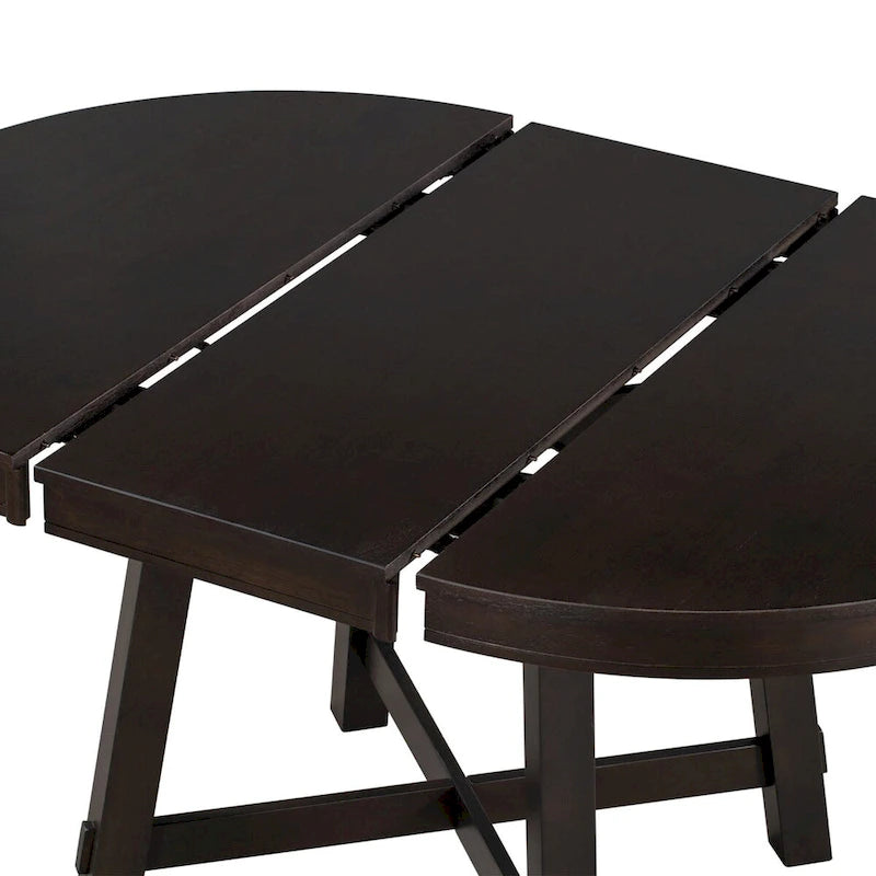 Tavolo da pranzo allungabile rotondo Espresso/Naturale, base a X, 4-6 posti a sedere