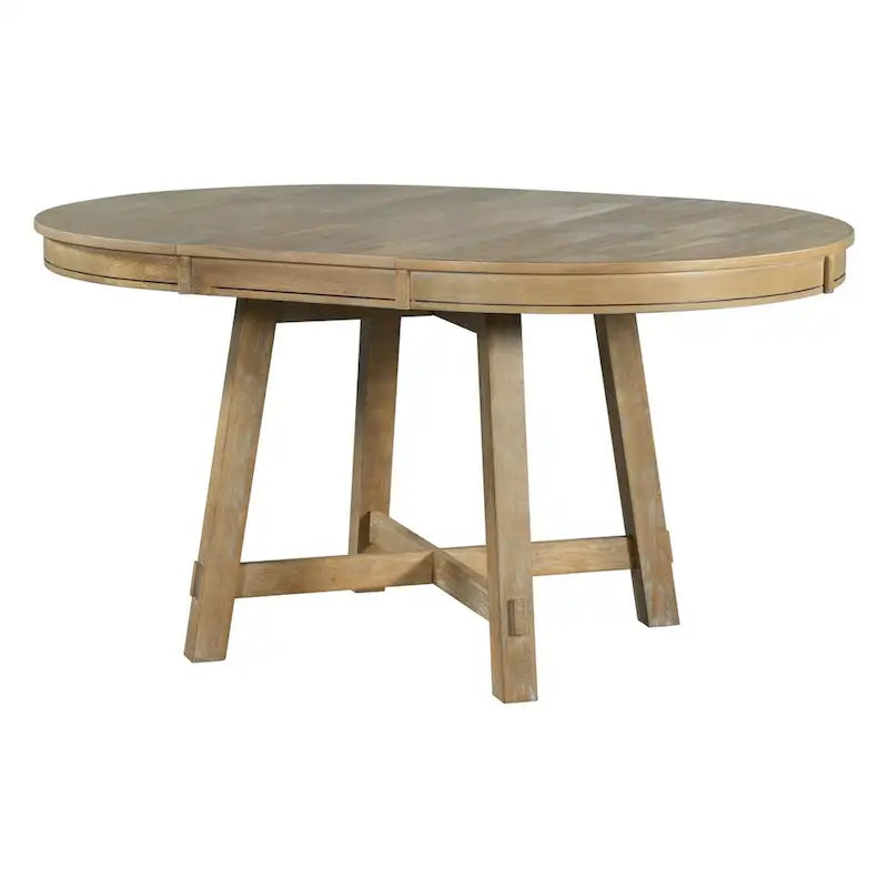 Tavolo da pranzo allungabile rotondo Espresso/Naturale, base a X, 4-6 posti a sedere