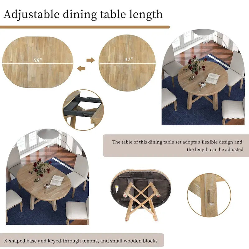 Tavolo da pranzo allungabile rotondo Espresso/Naturale, base a X, 4-6 posti a sedere