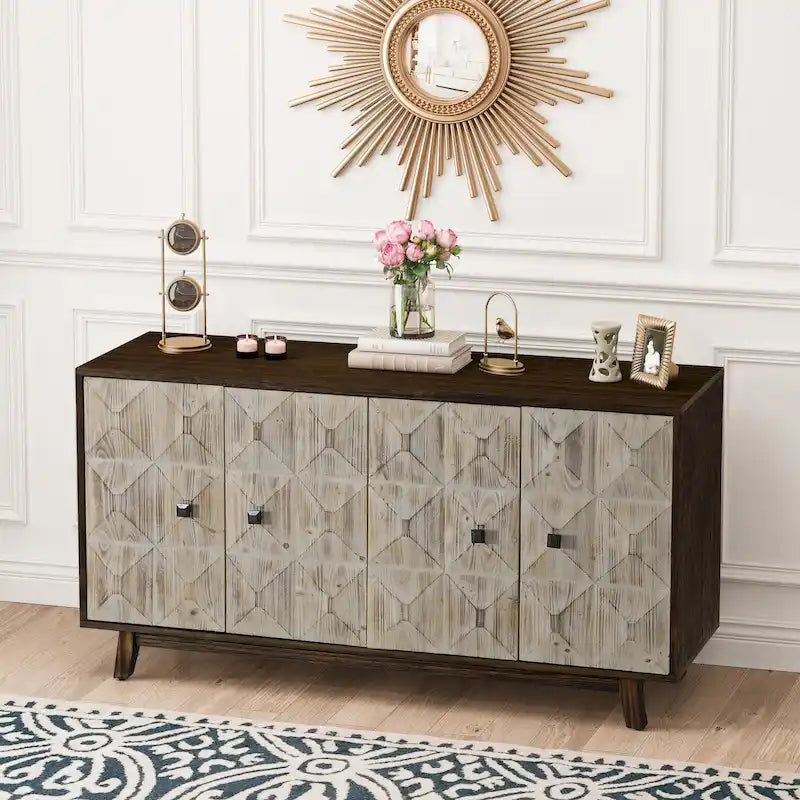 Credenza vintage a 4 ante marrone/nera, stile antico